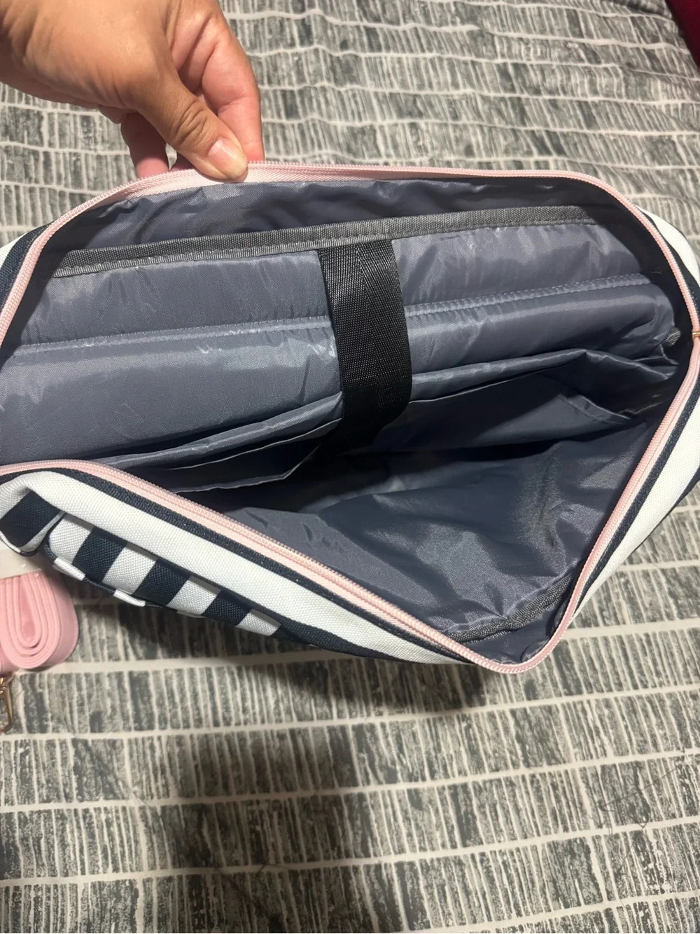Striped Navy & White Crossbody with Pink Flap